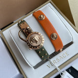 Versace Medusa Lock Icon Quartz Beige Dial Green Leather Strap Watch for Women - VEDW00519 Authentic Buy Shop Now