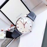 Gucci G-Timeless Signature Mother of Pearl Silver Dial Blue Leather Strap Watch For Women - YA1264049 Authentic Buy Shop Now