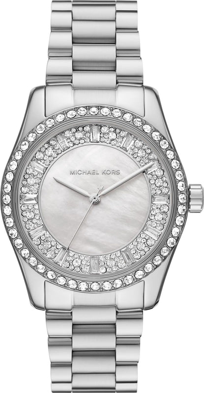 Michael Kors Lexington Lux Three Hand Mother of Pearl Silver Dial Silver Steel Strap Watch for Women - MK7445 Authentic Buy Shop Now