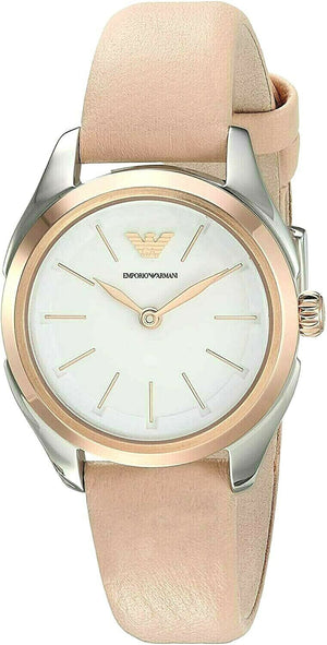 Emporio Armani Valeria Quartz White Dial Beige Leather Strap Watch For Women - AR11031 Authentic Buy Shop Now