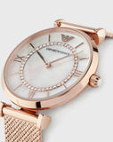 Emporio Armani Gianni T Bar Mother of Pearl Dial Rose Gold Mesh Bracelet Watch For Women - AR11320 Authentic Buy Shop Now