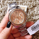 Michael Kors Everest Chronograph Gold Dial Silver Steel Strap Watch For Women - MK5870 Authentic Buy Shop Now