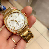 Michael Kors Byrn Quartz Gold Dial Gold Steel Strap Watch For Women - MK6134 Authentic Buy Shop Now