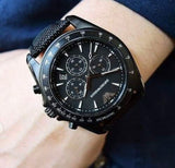Emporio Armani Sigma Chronograph Black Dial Black Leather Strap Watch For Men - AR6131 Authentic Buy Shop Now