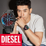 Diesel Mega Chief Chronograph Black Dial Black Steel Strap Watch For Men - DZ4318 Authentic Buy Shop Now