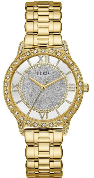 Guess Analog Diamonds Silver Dial Gold Steel Strap Watch For Women - W1013l2 Authentic Buy Shop Now