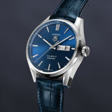 Tag Heuer Carrera Calibre 5 Automatic Blue Dial Blue Leather Strap Watch for Men - WAR201E.FC6292 Authentic Buy Shop Now