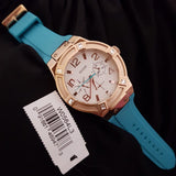 Guess Jet Setter White Dial Turquoise Silicone Strap Watch For Women - W0564L3 Authentic Buy Shop Now