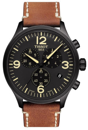 Tissot T Sport Chrono XL Black Dial Brown Leather Strap Watch For Men - T116.617.36.057.00 Authentic Buy Shop Now