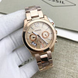 Fossil Boyfriend Multifunction Rose Gold Dial Rose Gold Steel Strap Watch for Women - ES3885 Authentic Buy Shop Now