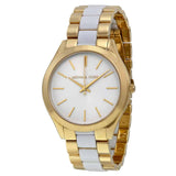 Michael Kors Slim Runway Quartz White Dial Two Tone Steel Strap Watch For Women - MK4295 Authentic Buy Shop Now