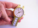 Michael Kors Slim Runway Quartz White Dial Two Tone Steel Strap Watch For Women - MK4295 Authentic Buy Shop Now