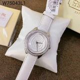 Guess Rosette Analog White Dial White Leather Strap Watch For Women - W75043L1 Authentic Buy Shop Now