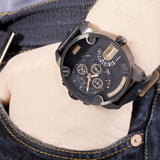 Diesel Little Daddy Chronograph Black Dial Black Leather Strap Watch For Men - DZ7291 Authentic Buy Shop Now