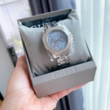 Guess Crown Jewel Diamonds Blue Dial Silver Steel Strap Watch for Women - GW0410L1 Authentic Buy Shop Now