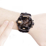 Diesel Little Daddy Chronograph Black Dial Black Leather Strap Watch For Men - DZ7291 Authentic Buy Shop Now
