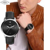 Fossil The Minimalist Carbon Series Black Dial Black Leather Strap Watch for Men - FS5497 Authentic Buy Shop Now