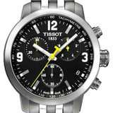 Tissot PRC 200 Chronograph Black Dial Silver Steel Strap Watch For Men - T114.417.11.057.00 Authentic Buy Shop Now