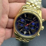Michael Kors Lexington Chronograph Blue Dial Gold Steel Strap Watch For Women - MK6206 Authentic Buy Shop Now