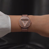 Guess Iconic Diamonds Rose Gold Dial Rose Gold Mesh Bracelet Watch For Women - GW0477L3 Authentic Buy Shop Now