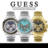 Guess Empire Chronograph Quartz Sky Blue Dial Silver Steel Strap Watch For Men - GW0489G3 Authentic Buy Shop Now