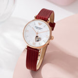 Emporio Armani Gianni T-Bar Mother of Pearl White Dial Red Leather Strap Watch For Women - AR60048 Authentic Buy Shop Now
