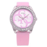Guess G-Twist Diamonds Silver Dial Pink Rubber Strap Watch for Women - W1240L1 Authentic Buy Shop Now