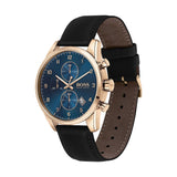 Hugo Boss Skymaster Chronograph Blue Dial Black Leather Strap Watch for Men - 1513783 Authentic Buy Shop Now