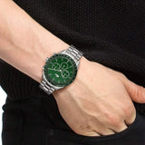 Lacoste Boston Chronograph Green Dial Silver Steel Strap Watch for Men - 2011080 Authentic Buy Shop Now