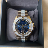 Bulova Crystal Collection Blue Dial Gold Steel Strap Watch for Men - 98C128 Authentic Buy Shop Now