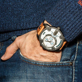 Diesel SBA Dual Time Chronograph White Dial Brown Leather Strap Watch For Men - DZ7269 Authentic Buy Shop Now