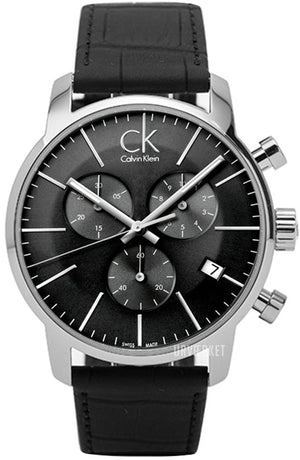 Calvin Klein City Chronograph Black Dial Black Leather Strap Watch for Men - K2G271C3 Authentic Buy Shop Now