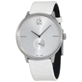 Calvin Klein Accent Silver Dial White Leather Strap Watch for Women - K2Y211K6 Authentic Buy Shop Now