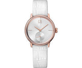 Calvin Klein Accent Silver Dial White Leather Strap Watch for Women - K2Y216K6 Authentic Buy Shop Now