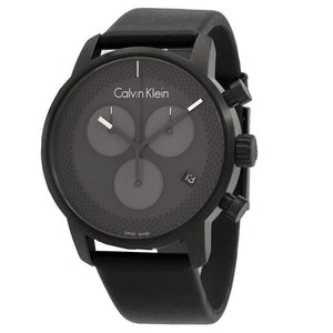Calvin Klein City Chronograph Grey Dial Black Leather Strap Watch for Men - K2G177C3 Authentic Buy Shop Now