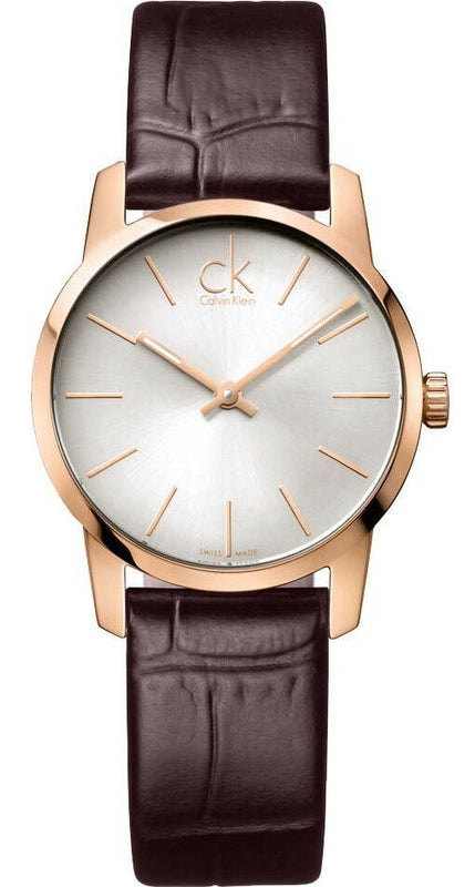 Calvin Klein City White Mother of Pearl Dial Brown Leather Strap Watch for Women - K2G23620 Authentic Buy Shop Now