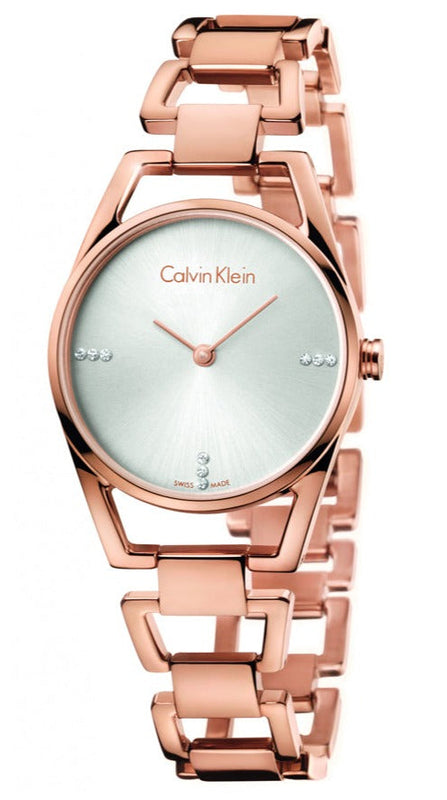 Calvin Klein Dainty Diamonds Silver Dial Rose Gold Steel Strap Watch for Women - K7L2364T Authentic Buy Shop Now