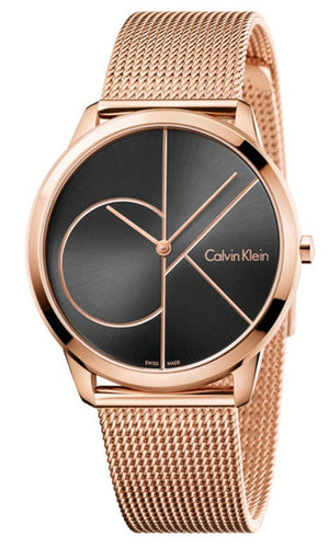 Calvin Klein Minimal Black Dial Rose Gold Mesh Bracelet Watch for Men - K3M21621 Authentic Buy Shop Now