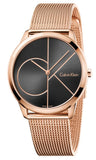 Calvin Klein Minimal Black Dial Rose Gold Mesh Bracelet Watch for Men - K3M21621 Authentic Buy Shop Now