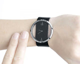Calvin Klein Glam Transparent Dial Black Leather Strap Watch for Women - K9423107 Authentic Buy Shop Now