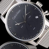 Calvin Klein City Chronograph Black Dial Silver Mesh Bracelet Watch for Men - K2G27121 Authentic Buy Shop Now