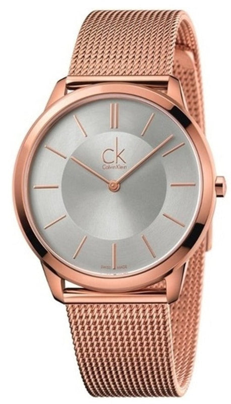 Calvin Klein Minimal White Dial Rose Gold Mesh Bracelet Watch for Men - K3M21626 Authentic Buy Shop Now