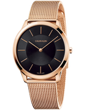 Calvin Klein Minimal Black Dial Rose Gold Mesh Bracelet Watch for Men - K3M2162Y Authentic Buy Shop Now