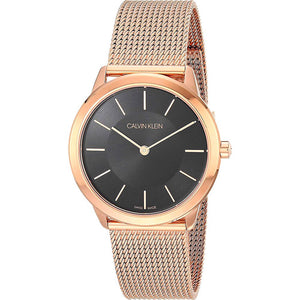 Calvin Klein Minimal Black Dial Rose Gold Mesh Bracelet Watch for Women - K3M2262Y Authentic Buy Shop Now