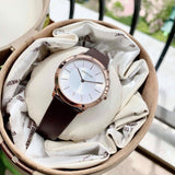 Calvin Klein Minimal White Dial Brown Leather Strap Watch for Women - K3M226G6 Authentic Buy Shop Now