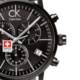 Calvin Klein Post Minimal Chronograph Black Dial Black Leather Strap Watch for Men - K7627401 Authentic Buy Shop Now