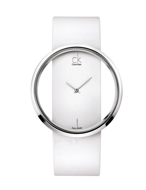 Calvin Klein Glam Transparent Dial White Leather Strap Watch for Women - K9423101 Authentic Buy Shop Now