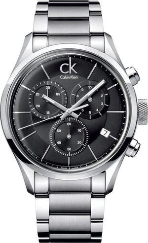 Calvin Klein Masculine Chronograph Black Dial Silver Steel Strap Watch for Men - K2H27104 Authentic Buy Shop Now