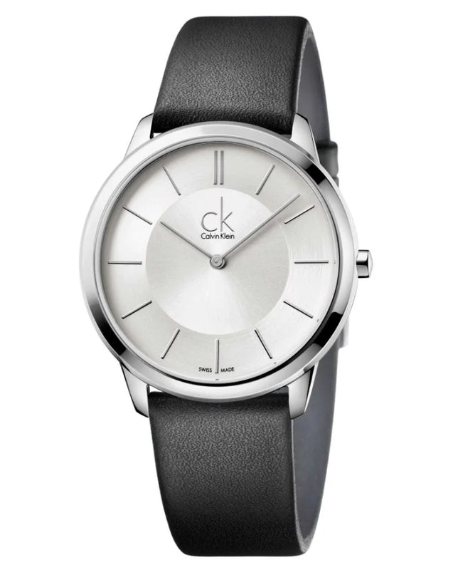 Calvin Klein Minimalist White Dial Black Leather Strap Watch for Men - K3M211C6 Authentic Buy Shop Now