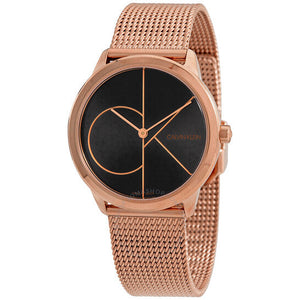 Calvin Klein Minimal Black Dial Rose Gold Mesh Bracelet Watch for Men - K3M22621 Authentic Buy Shop Now